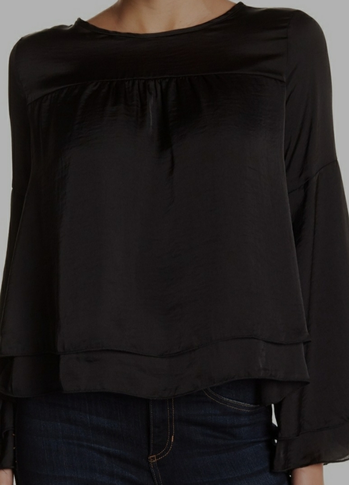 Black Flare sleeve satin blouse
